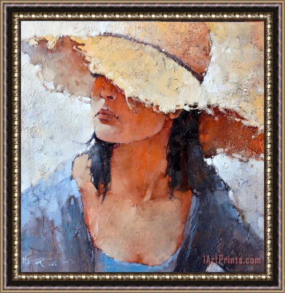 Andre Kohn The Girl with a Straw Hat Framed Painting