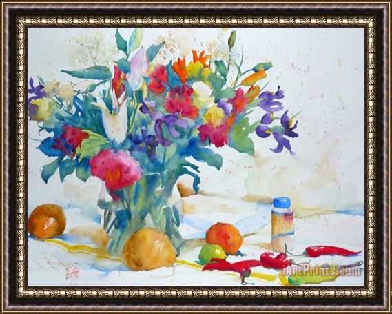 Andre Mehu Bouquet and red peppers Framed Print