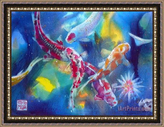 Andre Mehu Koi in a pond Framed Painting