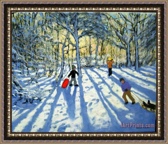 Andrew Macara Woodland in winter Framed Painting