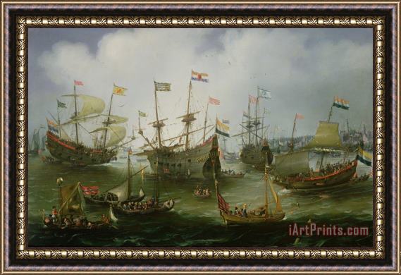 Andries van Eertvelt The Return to Amsterdam of the Second Expedition to the East Indies Framed Painting