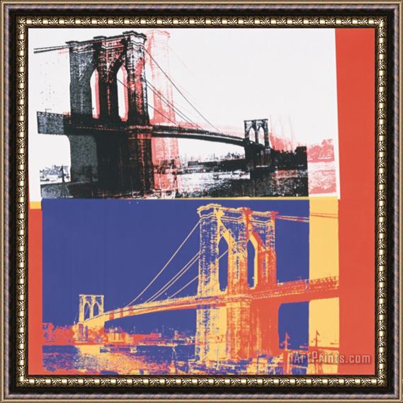 Andy Warhol Brooklyn Bridge C 1983 Black Bridge White Background Framed Painting