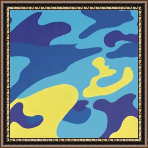 Yellow Framed Paintings - Camouflage 1987 Blue Yellow by Andy Warhol