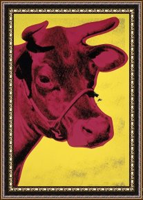 Yellow Framed Paintings - Cow C 1966 Yellow And Pink by Andy Warhol