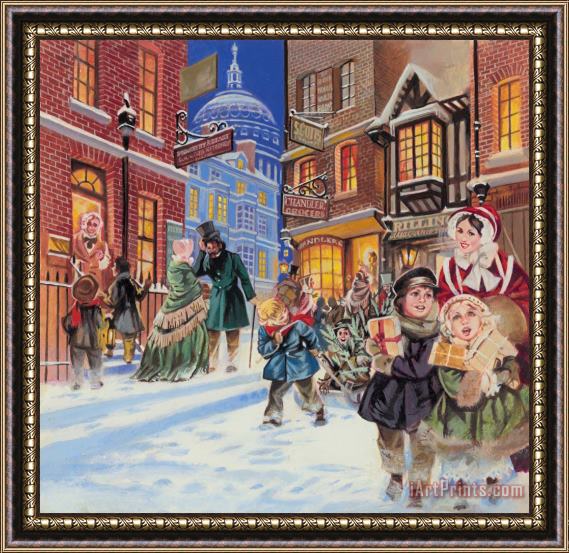 Angus McBride Dickensian Christmas Scene Framed Print