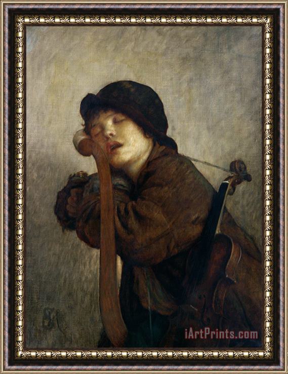 Antoine Auguste Ernest Hebert The Little Violinist Sleeping Framed Painting