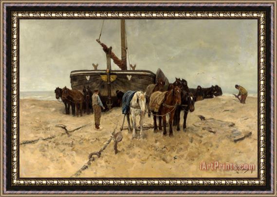 Anton Mauve Fishing Boat on The Beach Framed Painting