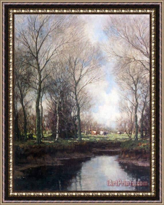 Arnold Marc Gorter Cows Grazing Along a Stream Framed Painting