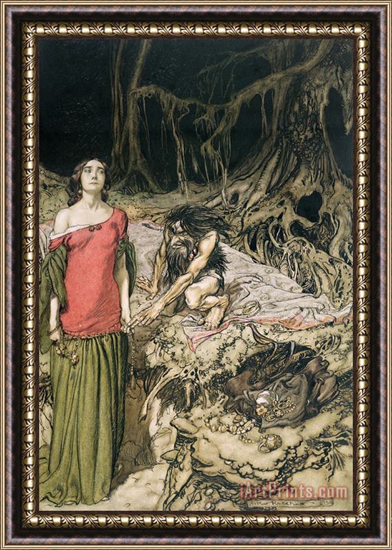 Arthur Rackham The Wooing Of Grimhilde The Mother Of Hagen From 'siegfried And The Twilight Of The Gods Framed Painting