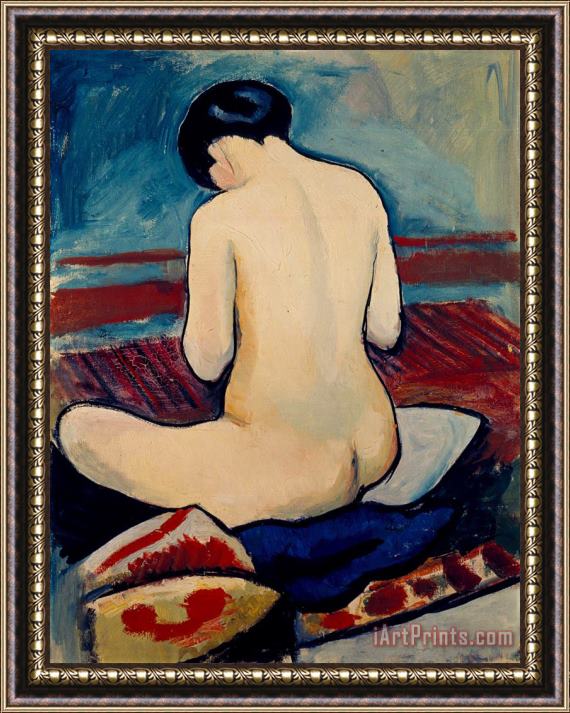 August Macke Sitting Nude with Pillow Framed Painting