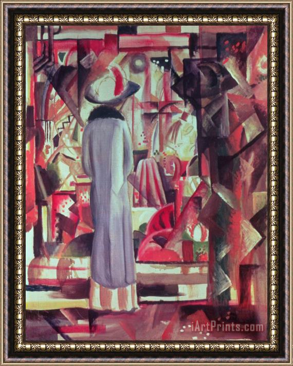 August Macke Woman in front of a large illuminated window Framed Painting