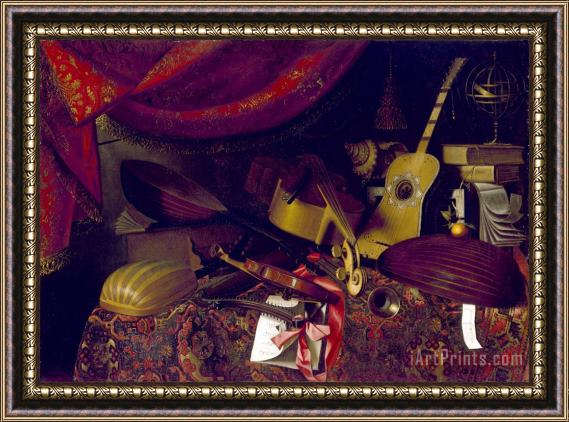 Bartolomeo Bettera Still Life with Musical Instruments Framed Painting