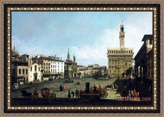 Bernardo Bellotto The Piazza Della Signoria And Palazzo Vecchio in Florence Framed Painting