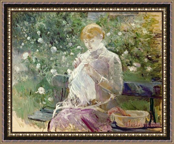 Berthe Morisot Pasie sewing in Bougivals Garden Framed Painting