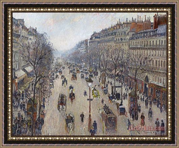 Camille Pissarro Boulevard Montmartre, Morning, Cloudy Weather Framed Painting