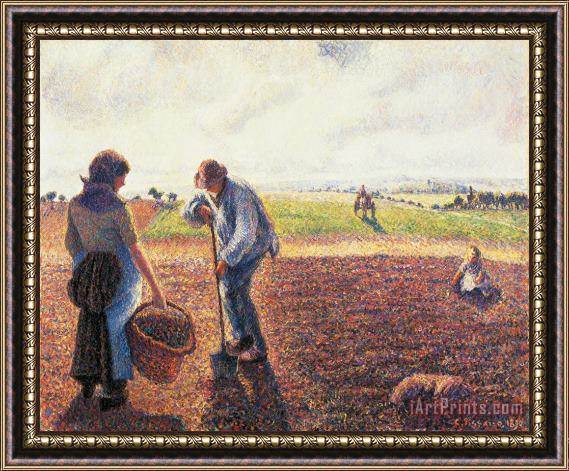Camille Pissarro Peasants In The Field Eragny Framed Painting
