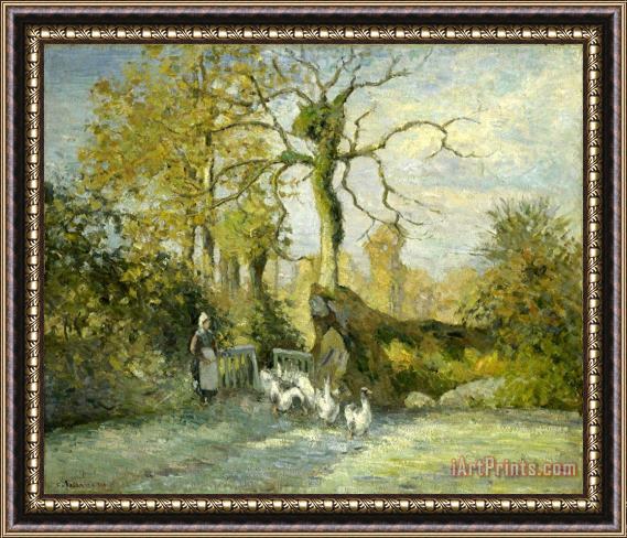 Camille Pissarro The Goose Girl at Montfoucault (white Frost) Framed Painting