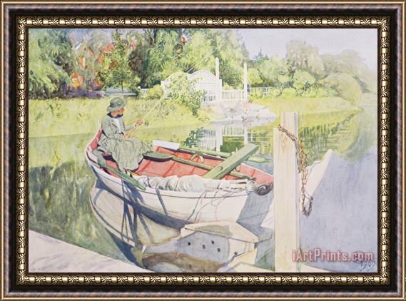 Carl Larsson Fishing Framed Painting