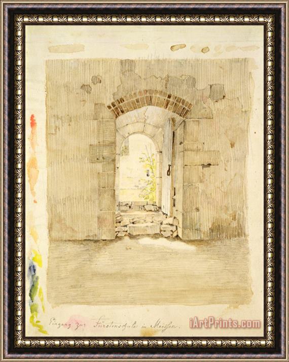 Caspar David Friedrich Entrance Gate to The Royal School in Meissen (pencil And W/c on Paper) Framed Painting
