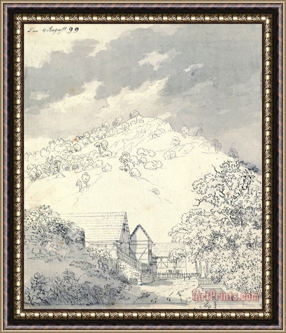 Caspar David Friedrich Farmhouses by a Hillside Framed Print
