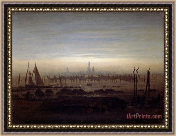 Caspar David Friedrich Greifswald in Moonlight Framed Print