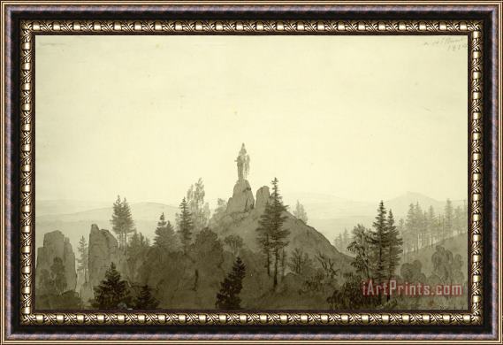 Caspar David Friedrich Statue of The Madonna in The Mountains Framed Print