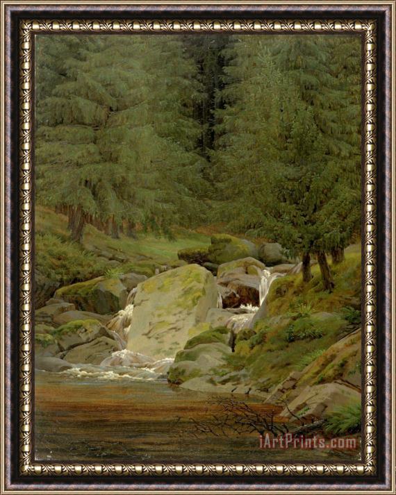 Caspar David Friedrich The Evergreens by The Waterfall (oil on Canvas) Framed Print