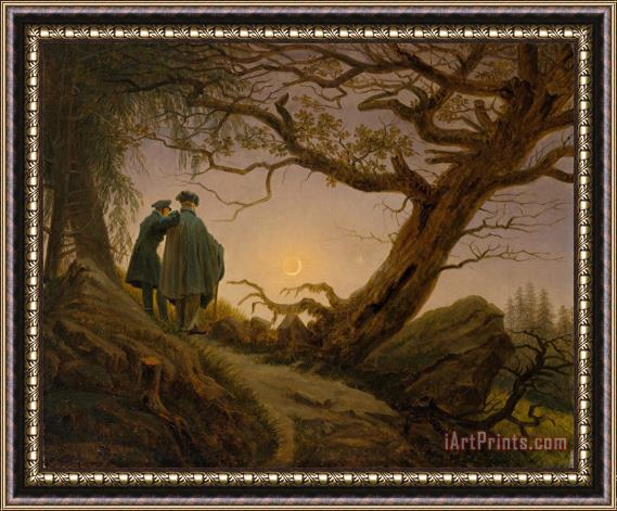Caspar David Friedrich Two Men Contemplating The Moon Framed Print