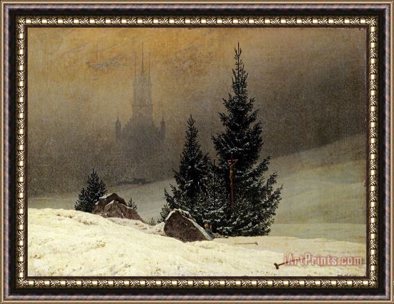 Caspar David Friedrich Winter Landscape with a Church Framed Painting