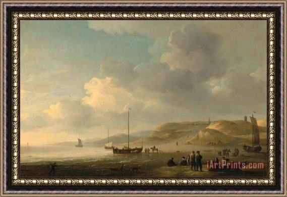 Charles Brooking The Coast Near Scheveningen with Fishing Pinks on The Shore Framed Print