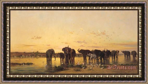 Charles Emile de Tournemine African Elephants Framed Painting