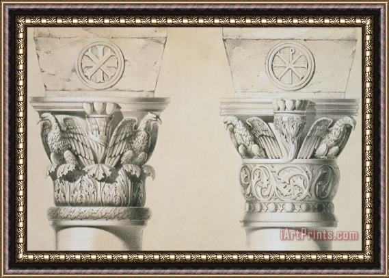 Charles Felix Marie Texier Byzantine Capitals From Columns In The Nave Of The Church Of St Demetrius In Thessalonica Framed Painting