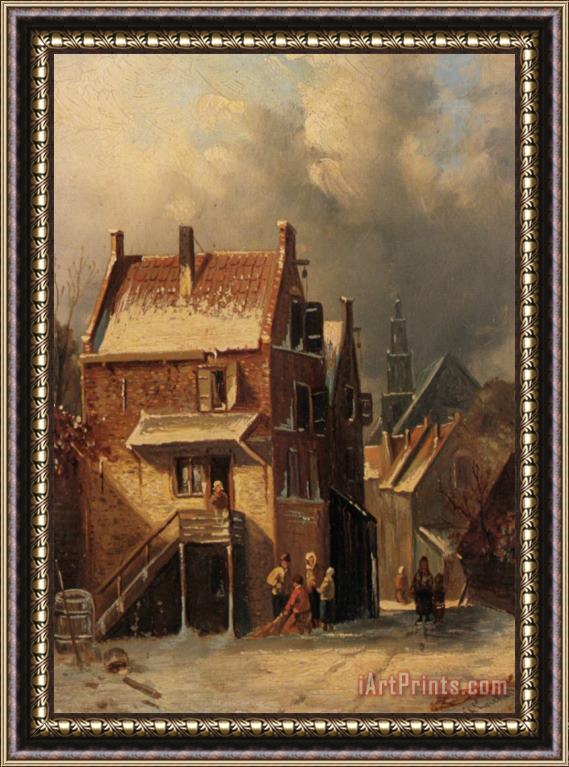 Charles Henri Joseph Leickert Outskirts of a Town in Winter Framed Painting