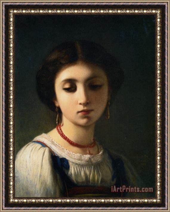 Charles Zacharie Landelle Portrait of a Young Italian Girl Framed Print
