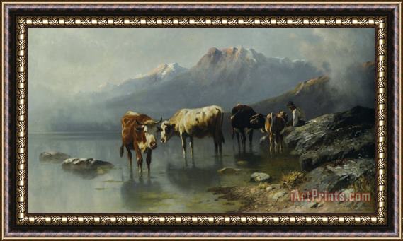 Christian Friedrich Mali Cattle in a Mountainous Landscape Framed Painting