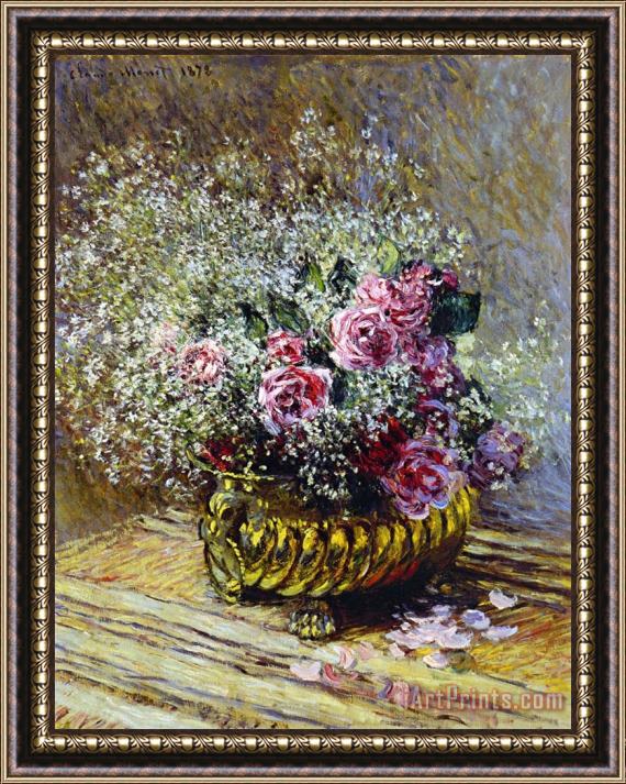 Claude Monet Roses in a Copper Vase Framed Print