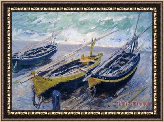 Claude Monet Three Fishing Boats Framed Painting