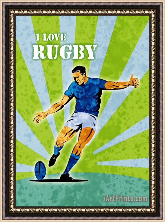 Collection 10 Rugby Player Kicking The Ball Framed Print