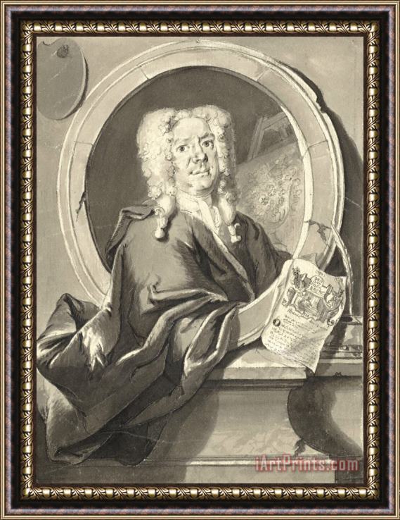 Cornelis Troost Portret Van Jacob Campo Weyerman in Medaillon Framed Painting