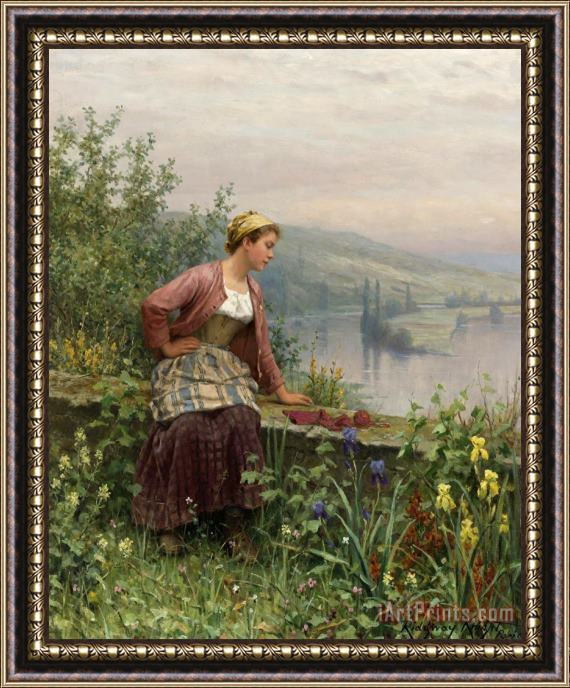 Daniel Ridgway Knight Brittany Girl Overlooking a Stream Framed Painting