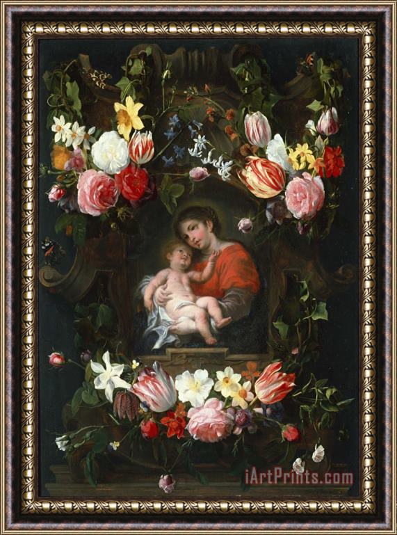 Daniel Seghers Garland of Flowers with Madonna And Child Framed Painting