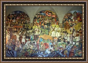 Conquest of Mexico, 1521 Framed Prints - History of Mexico by Diego Rivera