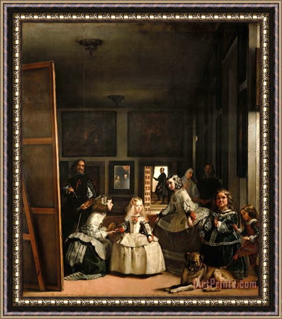 Diego Velazquez Las Meninas Detail of The Lower Half Depicting The Family of Philip Iv of Spain 1656 Framed Painting