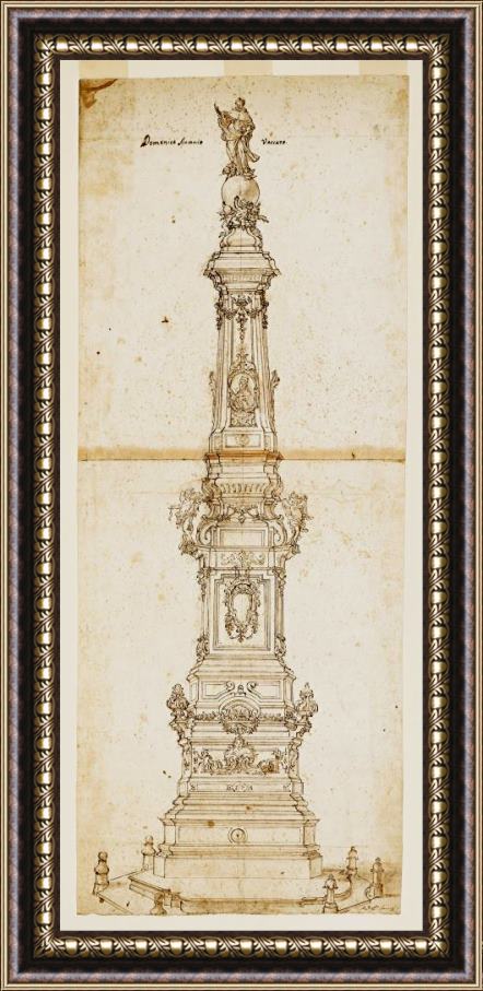 Domenico Antonio Vaccaro Design for The Obelisk of St. Dominic, Piazza San Domenico Maggiore, Naples Framed Painting
