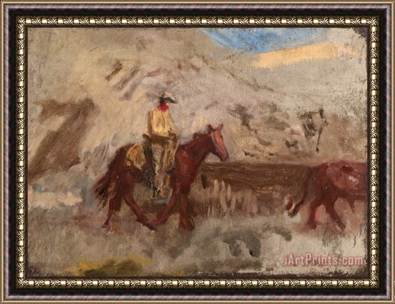 Eadweard J. Muybridge Sketch of a Cowboy at Work Framed Painting