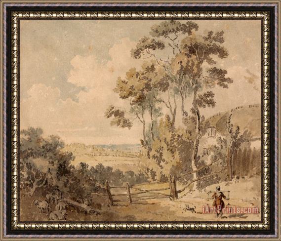 Edward Dayes Milkmaid And Dog in a Landscape Framed Painting