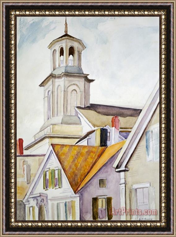 Edward Hopper Church Steeple And Rooftops Framed Painting