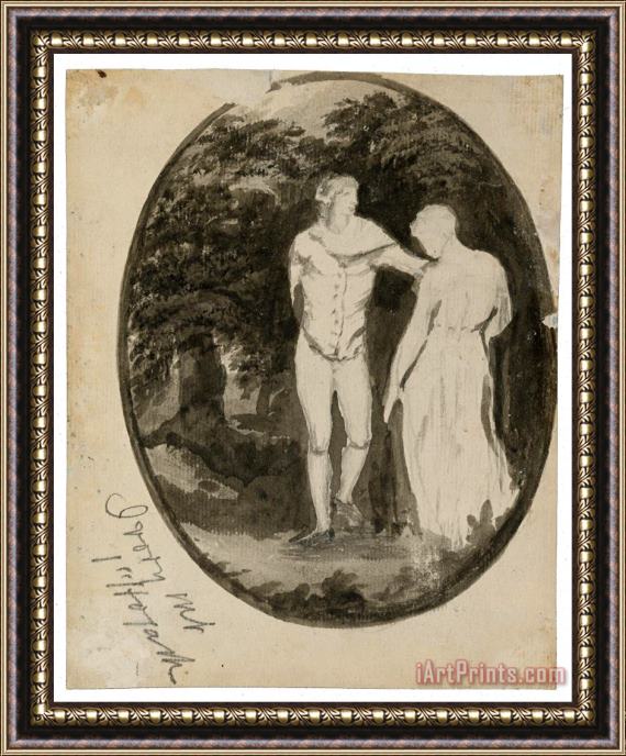 Edward Lear A Couple in a Wooded Landscape Set in an Oval Framed Print