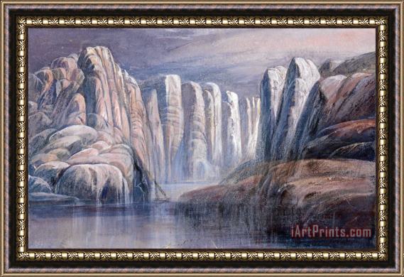 Edward Lear River Pass, Between Barren Rock Cliffs Framed Print