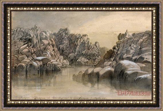 Edward Lear River Pass Between Semi Barren Rock Cliffs Framed Painting